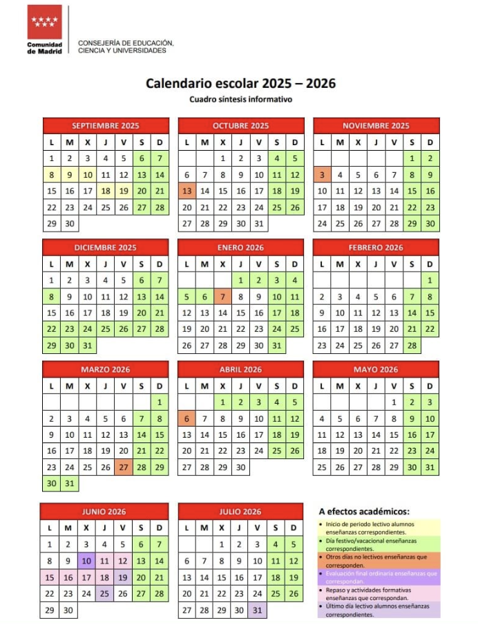 Calendario escolar 2024-2025 con las fechas más importantes del curso, incluyendo inicio y fin de clases, vacaciones y festivos, para una mejor organización académica.